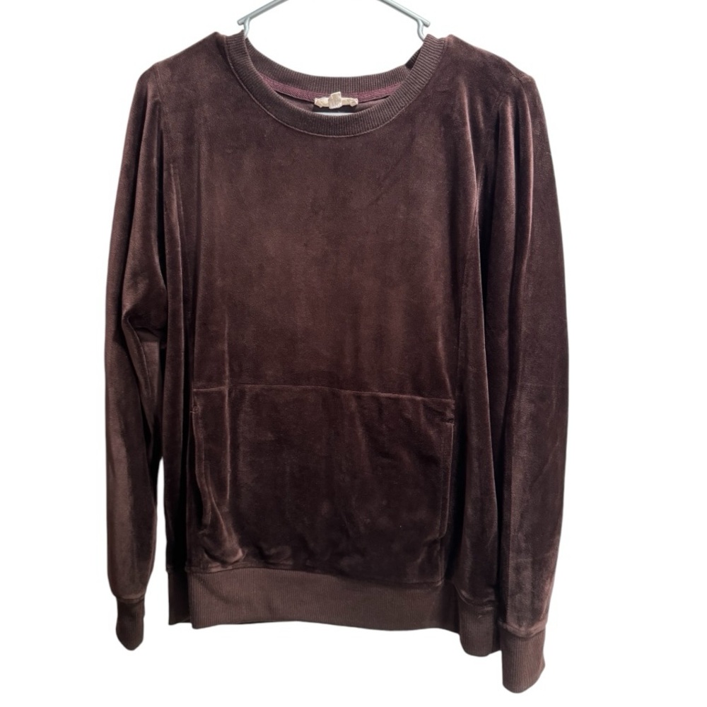 Jane and‎ Delancey Brown Velour Sweatshirt with Kangaroo Pocket, Sz. Small